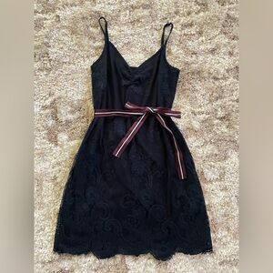 NWT Abercrombie & Fitch Black Lace Mini Dress with Red Striped Belt